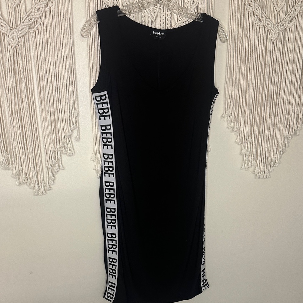 Y2K Bebe Black Dress with Branded Side Stripes